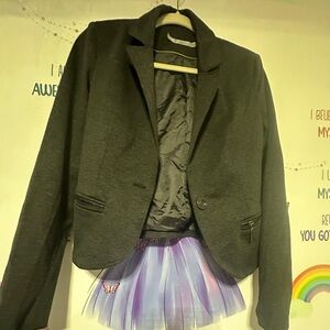 Gray Blazer with Purple Tulle Skirt